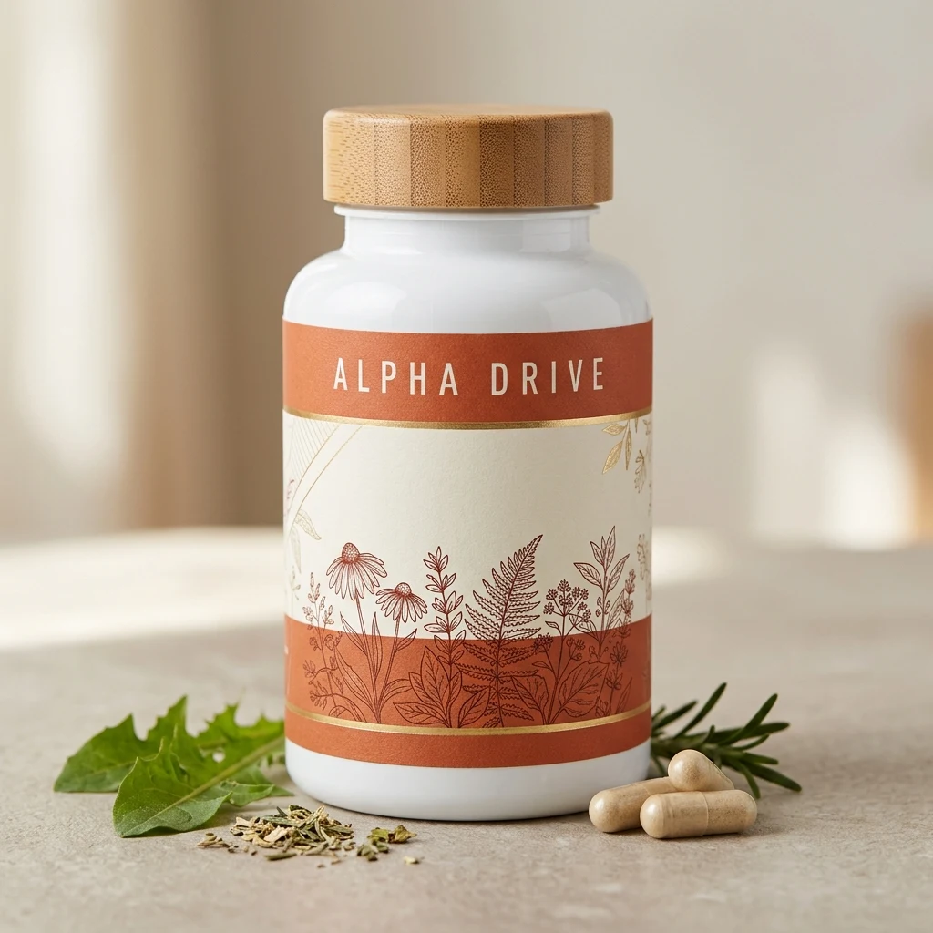Alpha Drive supplement flesje - witte pot met lichtblauwe accenten